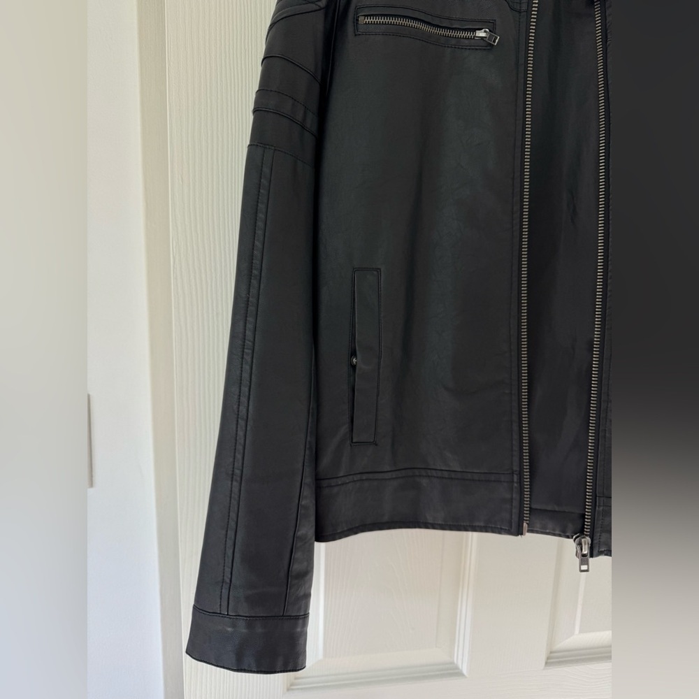 G by Guess Black & Gray Faux Leather Jacket - Picture 11 of 14